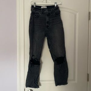 Abercrombie Ankle Straight High Rise Black Ripped Jeans - 26R
